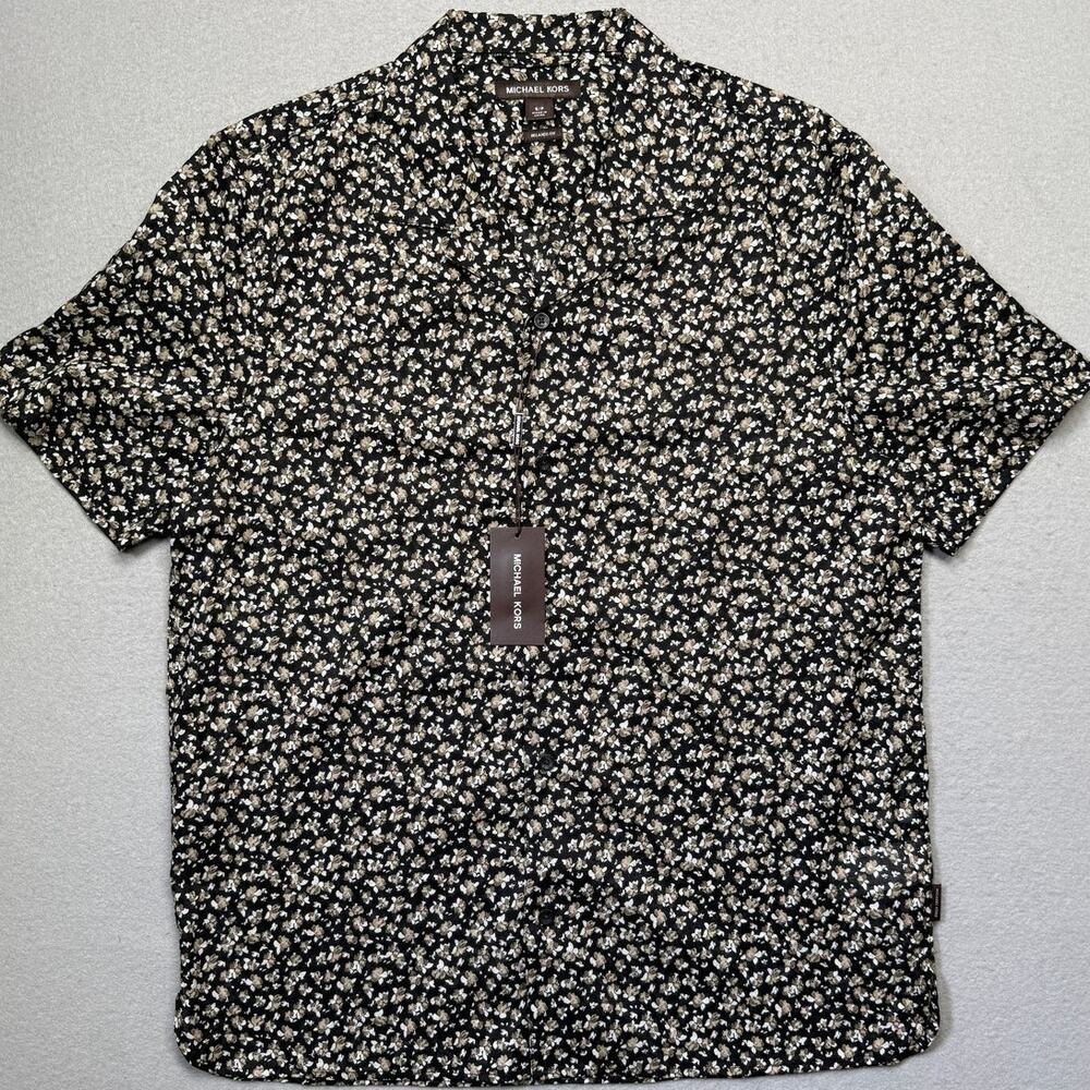 Michael Kors Men's Relaxed Fit Floral Print Camp Shirt Chestnut Small $98